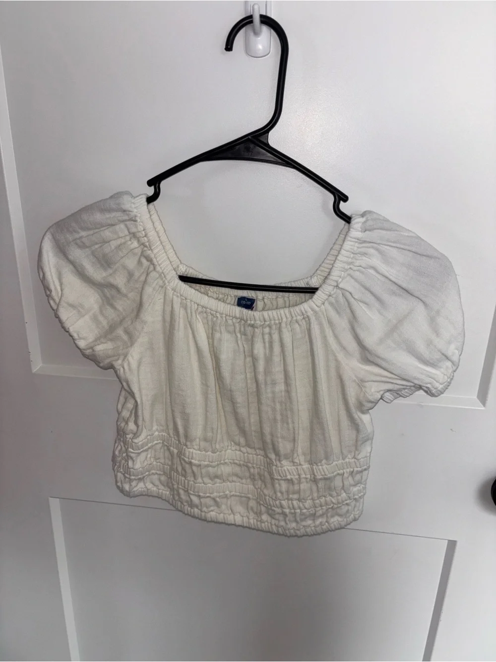 Kids White Puff-Sleeve Peasant Top